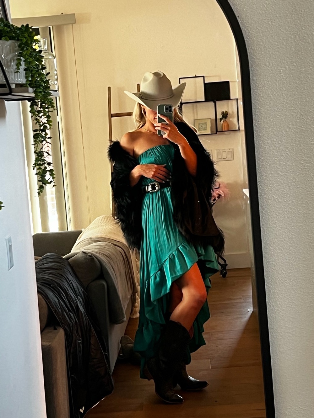 Women's Teal High-Low Ruffle Maxi Skirt
